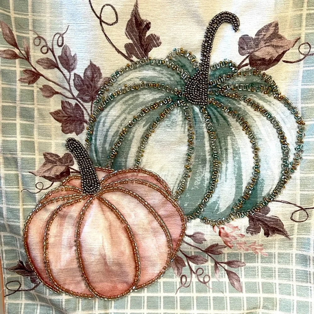Tahari, Fall Pumpkin with Autumn Leaf Theme Beaded Table Runner 16” x 72”